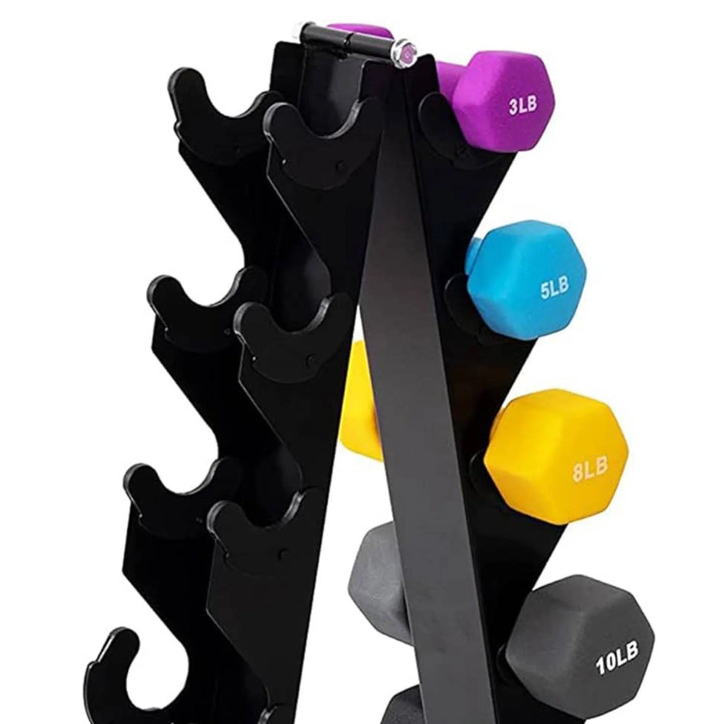 76 Lb Neoprene Coated Iron Dumbbell Hex Weights Set with Stand, Color-Coded