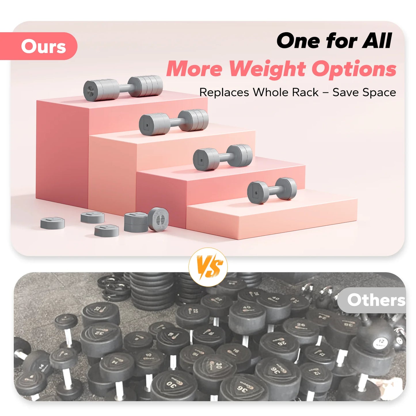 4-In-1 Adjustable Dumbbells, 2-Pack, Each 2.2/4.4/6.6/8.8 Lbs, Hand Weights for Women, for Home Fitness Training, Gray