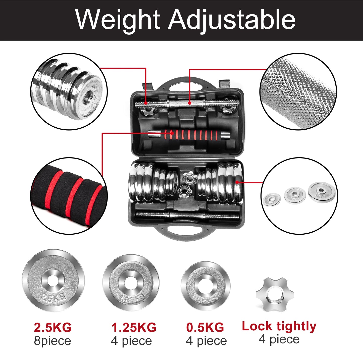 Fitness Dumbbells Set, Adjustable Weight Sets up to 66Lbs, with Connecting Rod, Home Gym Work Out Training Equipment