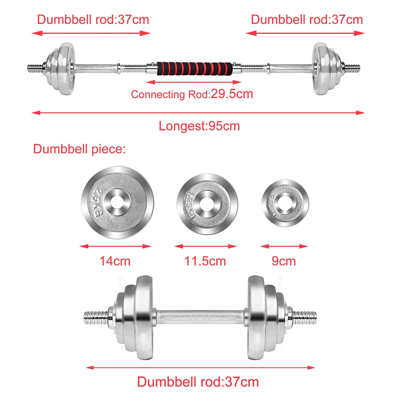 Fitness Dumbbells Set, Adjustable Weight Sets up to 66Lbs, with Connecting Rod, Home Gym Work Out Training Equipment