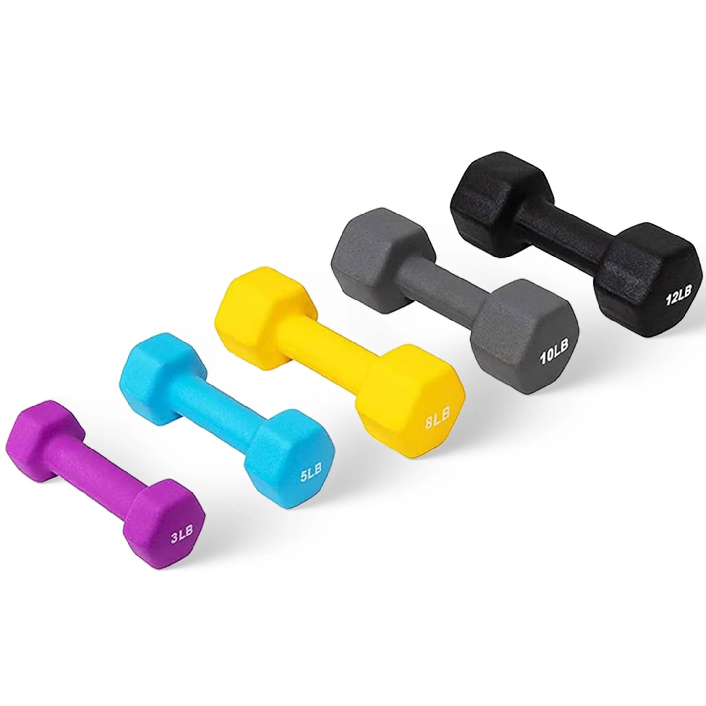 76 Lb Neoprene Coated Iron Dumbbell Hex Weights Set with Stand, Color-Coded