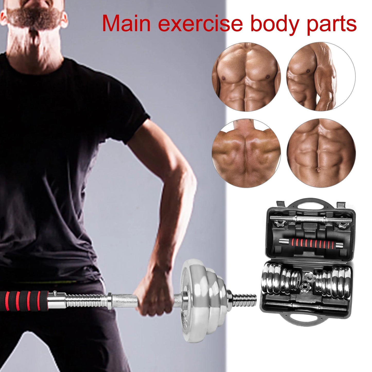 Fitness Dumbbells Set, Adjustable Weight Sets up to 66Lbs, with Connecting Rod, Home Gym Work Out Training Equipment