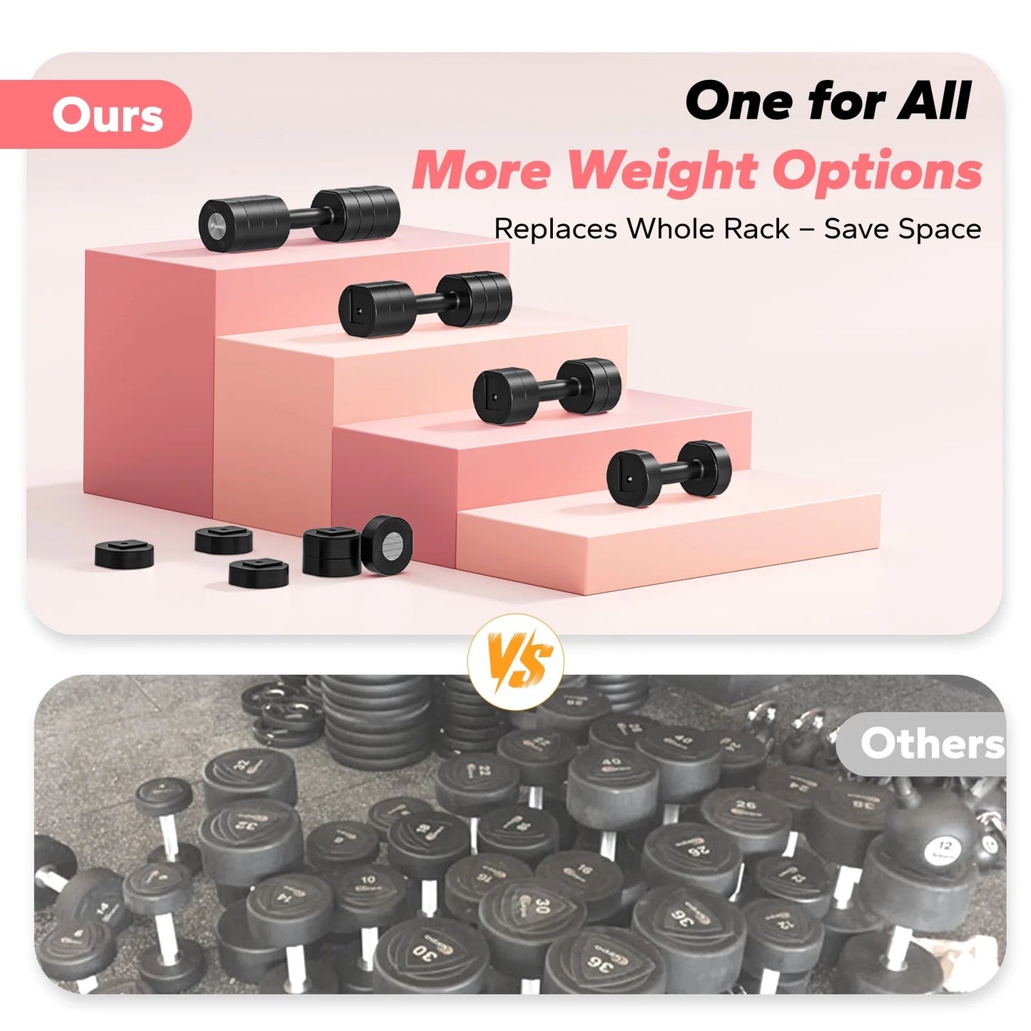 4-In-1 Adjustable Dumbbells, 2-Pack, Each 2.2/4.4/6.6/8.8 Lbs, Hand Weights for Women, for Home Fitness Training, Black