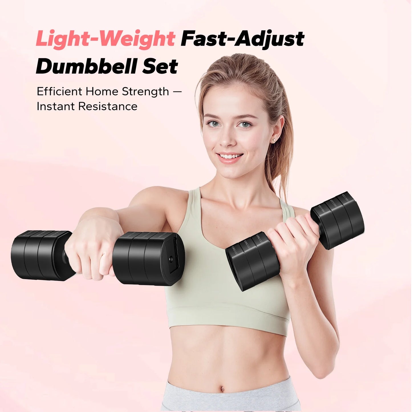 4-In-1 Adjustable Dumbbells, 2-Pack, Each 2.2/4.4/6.6/8.8 Lbs, Hand Weights for Women, for Home Fitness Training, Black