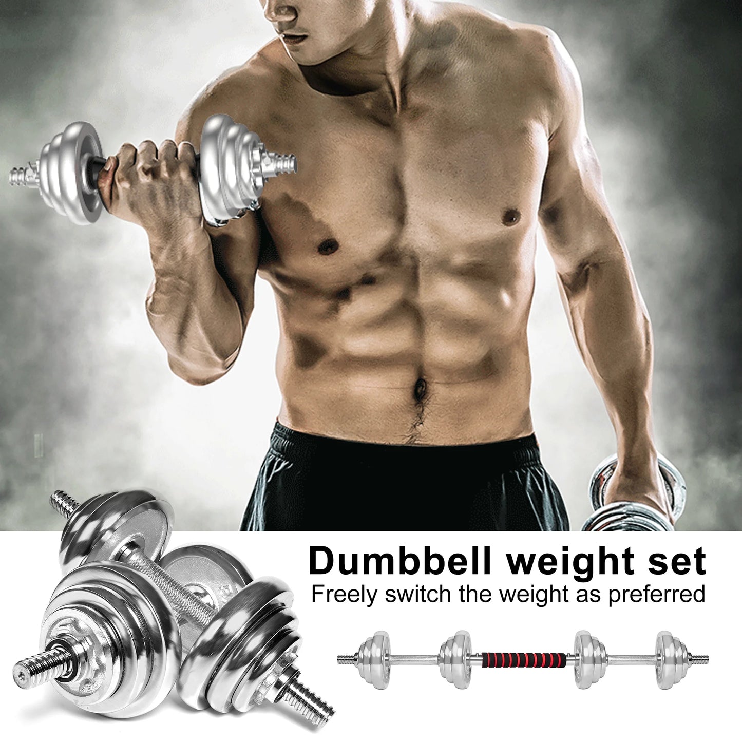 Fitness Dumbbells Set, Adjustable Weight Sets up to 66Lbs, with Connecting Rod, Home Gym Work Out Training Equipment