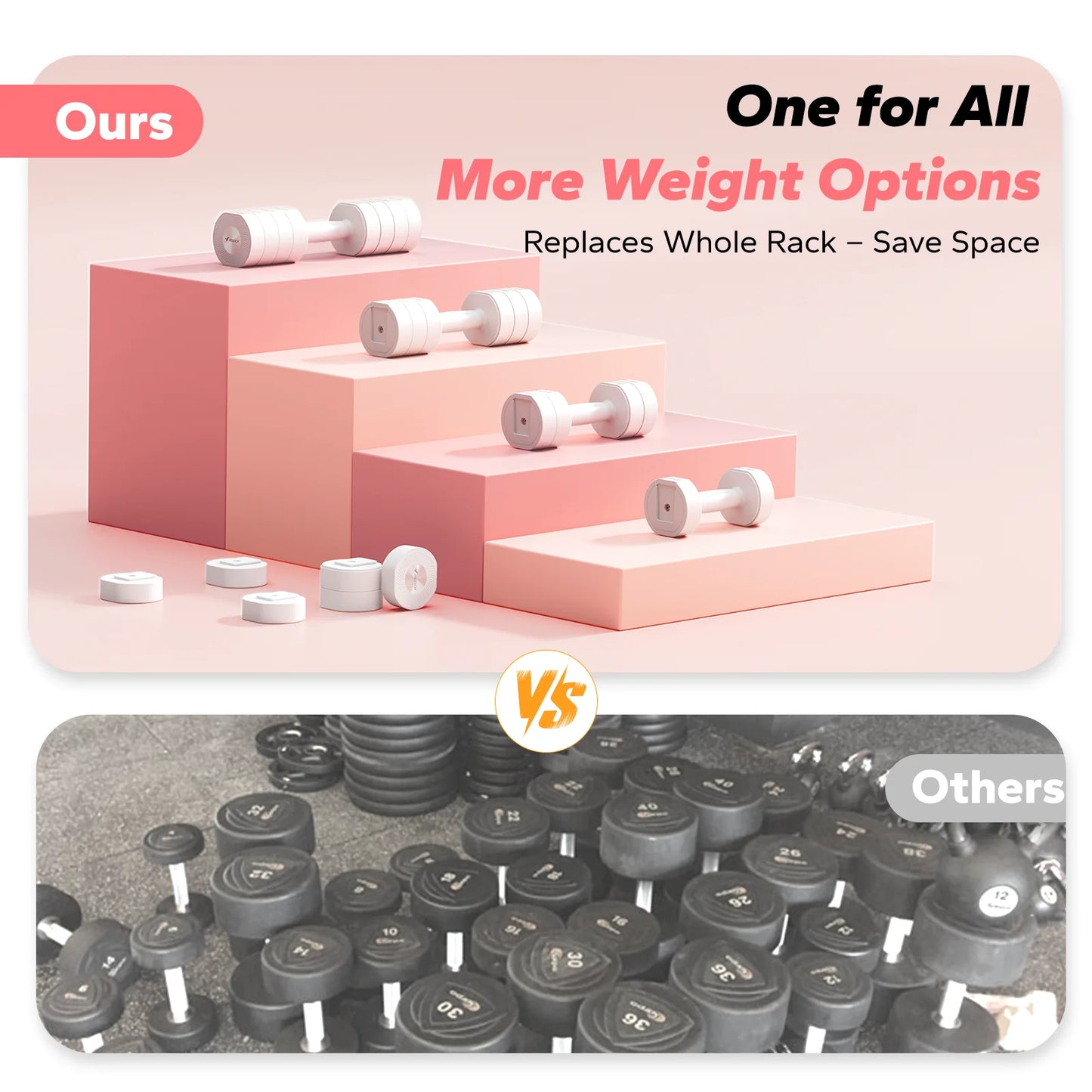 4-In-1 Adjustable Dumbbells, 2-Pack, Each 2.2/4.4/6.6/8.8 Lbs, Hand Weights for Women, for Home Fitness Training, White