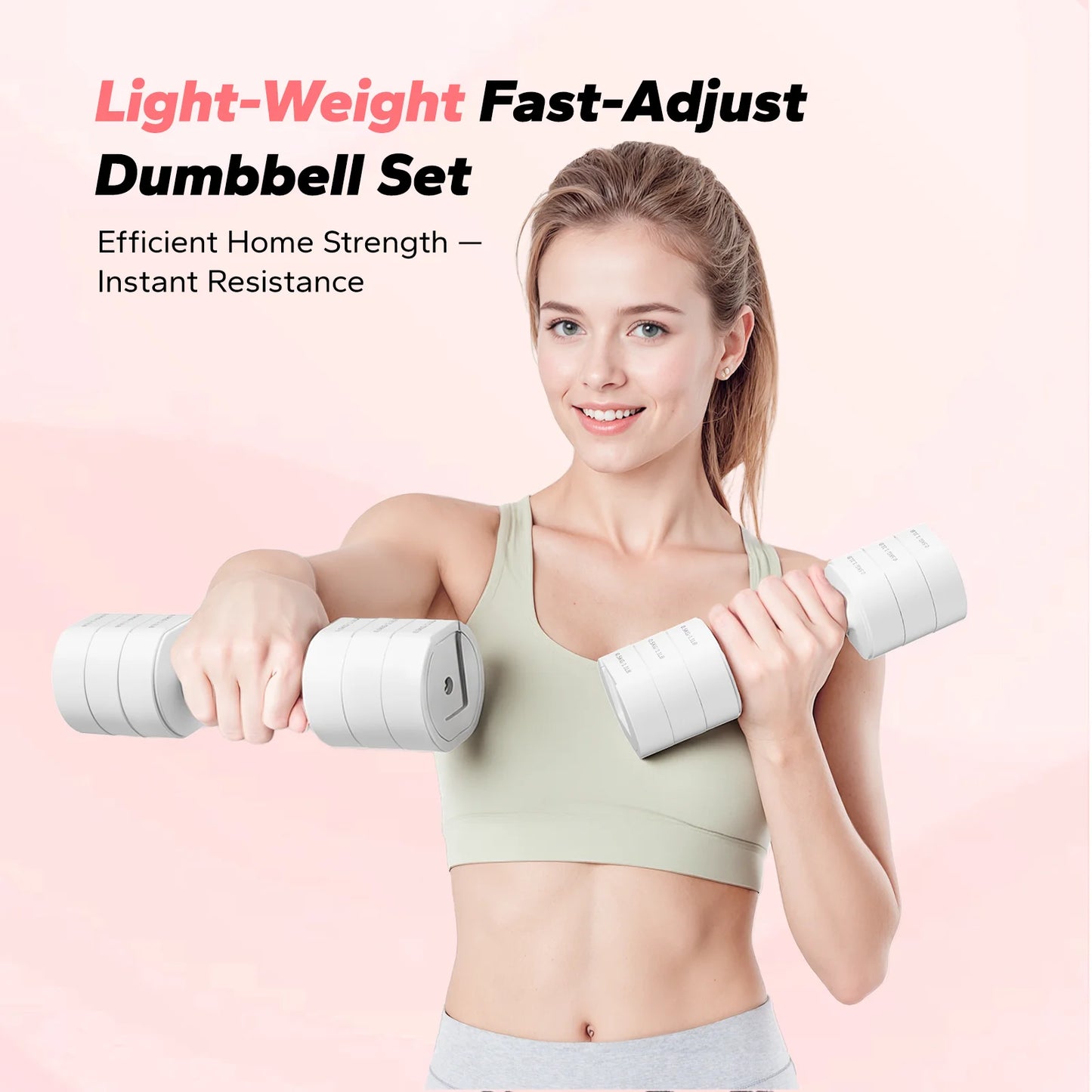 4-In-1 Adjustable Dumbbells, 2-Pack, Each 2.2/4.4/6.6/8.8 Lbs, Hand Weights for Women, for Home Fitness Training, White