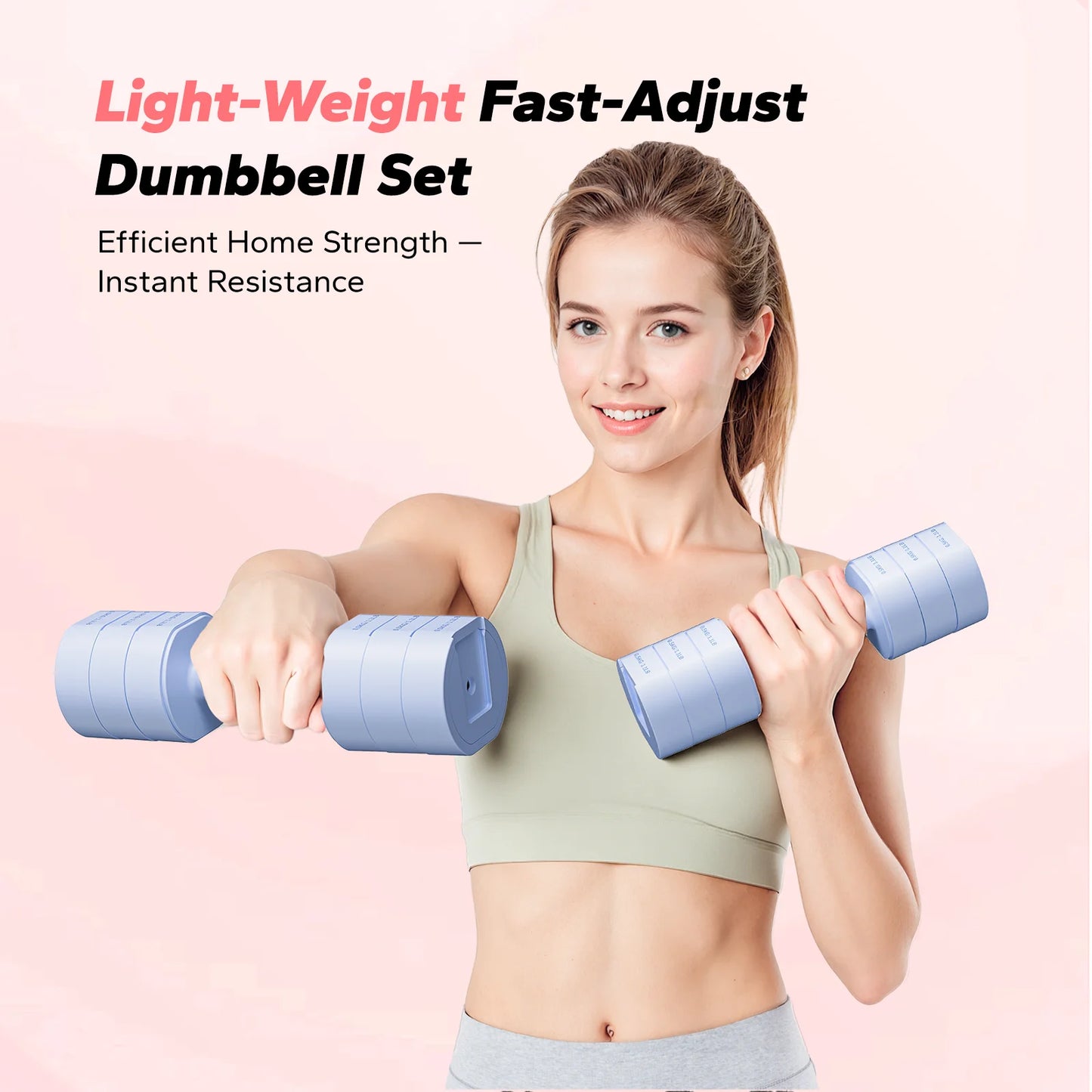 4-In-1 Adjustable Dumbbells, 2-Pack, Each 2.2/4.4/6.6/8.8 Lbs, Hand Weights for Women, for Home Fitness Training, Blue