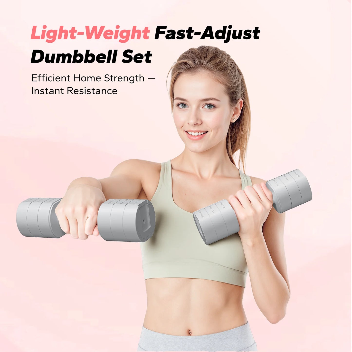 4-In-1 Adjustable Dumbbells, 2-Pack, Each 2.2/4.4/6.6/8.8 Lbs, Hand Weights for Women, for Home Fitness Training, Gray