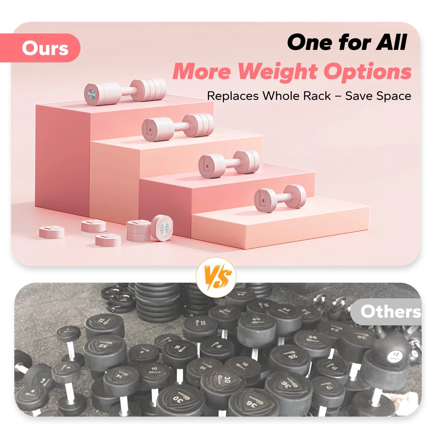 4-In-1 Adjustable Dumbbells, 2-Pack, Each 2.2/4.4/6.6/8.8 Lbs, Hand Weights for Women, for Home Fitness Training, Pink