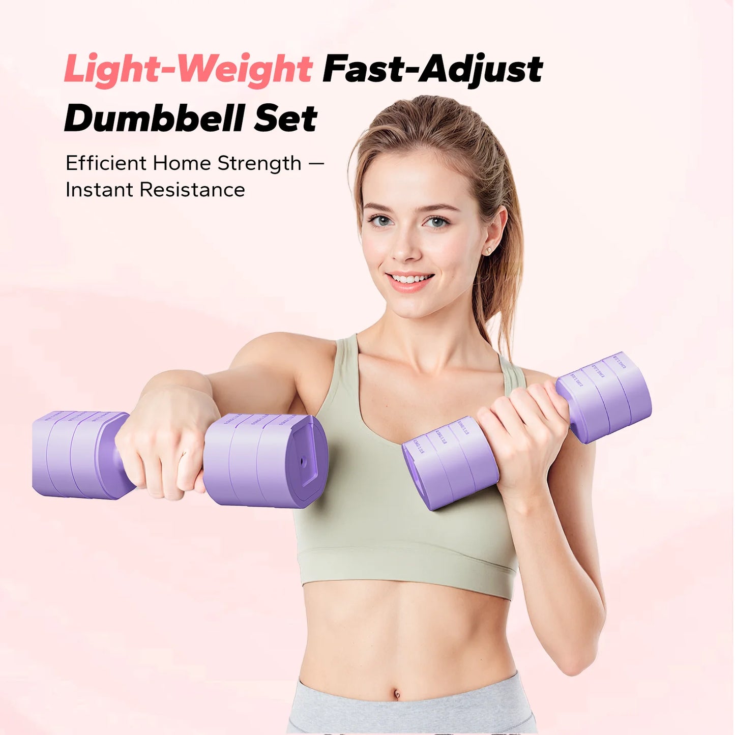 4-In-1 Adjustable Dumbbells, 2-Pack, Each 2.2/4.4/6.6/8.8 Lbs, Hand Weights for Women, for Home Fitness Training, Purple