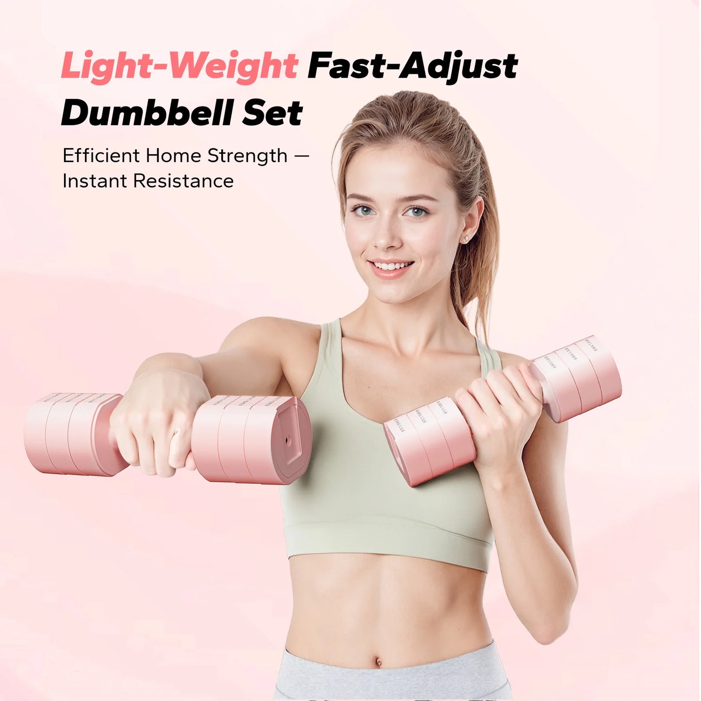 4-In-1 Adjustable Dumbbells, 2-Pack, Each 2.2/4.4/6.6/8.8 Lbs, Hand Weights for Women, for Home Fitness Training, Pink