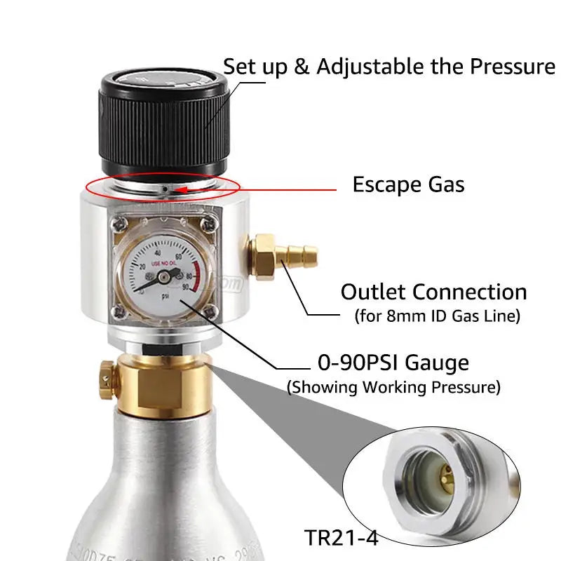 Mini Co2 Gas Regulator 0-90 PSI Keg Charger With 8mm Barb for Beer Wine Making & Carbonated Soda Water