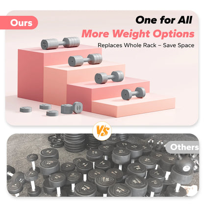 4-In-1 Adjustable Dumbbells, 2-Pack, Each 2.2/4.4/6.6/8.8 Lbs, Hand Weights for Women, for Home Fitness Training, Gray