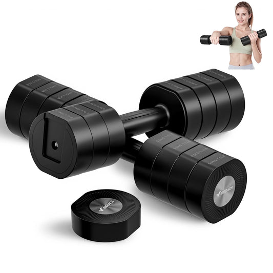 4-In-1 Adjustable Dumbbells, 2-Pack, Each 2.2/4.4/6.6/8.8 Lbs, Hand Weights for Women, for Home Fitness Training, Black