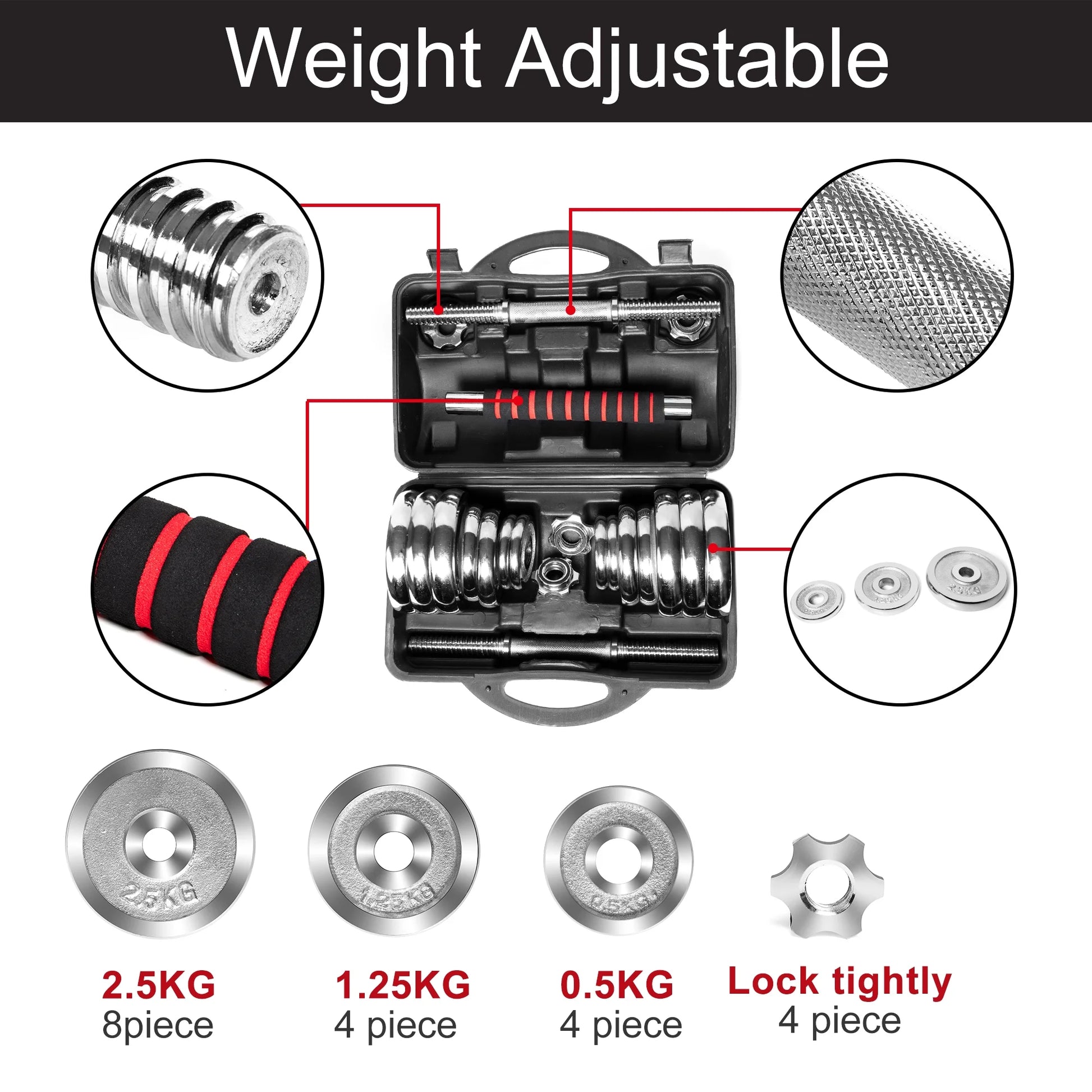 Fitness Dumbbells Set, Adjustable Weight Sets up to 66Lbs, with Connecting Rod, Home Gym Work Out Training Equipment