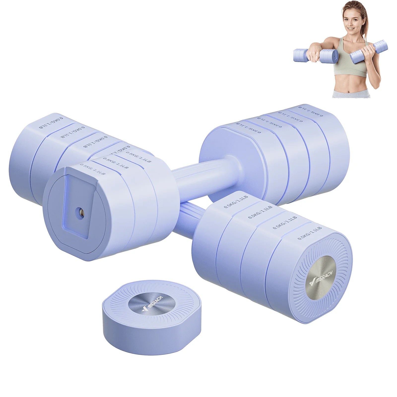 4-In-1 Adjustable Dumbbells, 2-Pack, Each 2.2/4.4/6.6/8.8 Lbs, Hand Weights for Women, for Home Fitness Training, Blue
