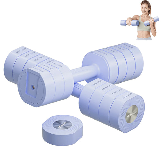 4-In-1 Adjustable Dumbbells, 2-Pack, Each 2.2/4.4/6.6/8.8 Lbs, Hand Weights for Women, for Home Fitness Training, Blue