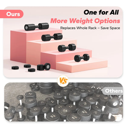 4-In-1 Adjustable Dumbbells, 2-Pack, Each 2.2/4.4/6.6/8.8 Lbs, Hand Weights for Women, for Home Fitness Training, Black