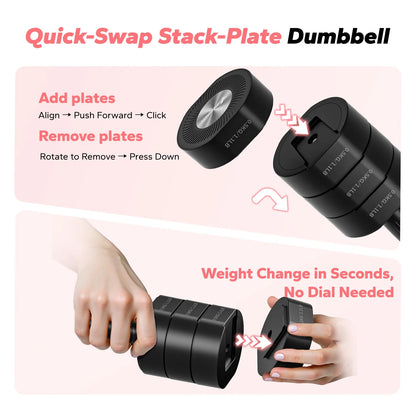4-In-1 Adjustable Dumbbells, 2-Pack, Each 2.2/4.4/6.6/8.8 Lbs, Hand Weights for Women, for Home Fitness Training, Black