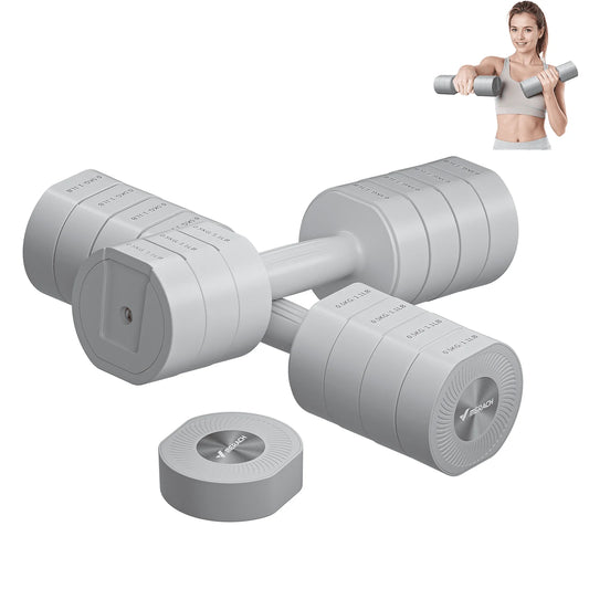 4-In-1 Adjustable Dumbbells, 2-Pack, Each 2.2/4.4/6.6/8.8 Lbs, Hand Weights for Women, for Home Fitness Training, Gray