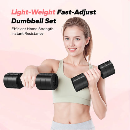 4-In-1 Adjustable Dumbbells, 2-Pack, Each 2.2/4.4/6.6/8.8 Lbs, Hand Weights for Women, for Home Fitness Training, Black
