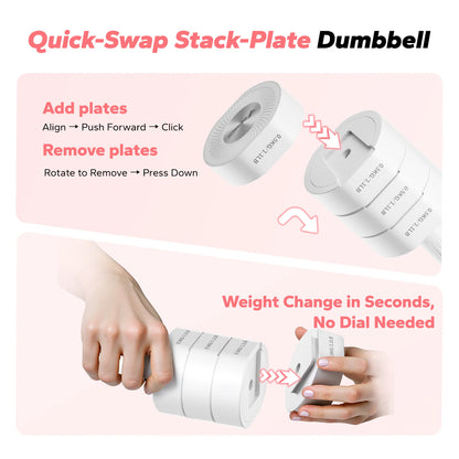 4-In-1 Adjustable Dumbbells, 2-Pack, Each 2.2/4.4/6.6/8.8 Lbs, Hand Weights for Women, for Home Fitness Training, White