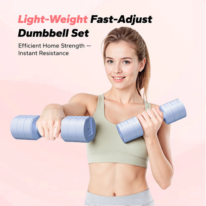 4-In-1 Adjustable Dumbbells, 2-Pack, Each 2.2/4.4/6.6/8.8 Lbs, Hand Weights for Women, for Home Fitness Training, Blue