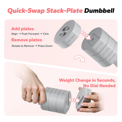 4-In-1 Adjustable Dumbbells, 2-Pack, Each 2.2/4.4/6.6/8.8 Lbs, Hand Weights for Women, for Home Fitness Training, Gray