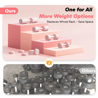 4-In-1 Adjustable Dumbbells, 2-Pack, Each 2.2/4.4/6.6/8.8 Lbs, Hand Weights for Women, for Home Fitness Training, Pink