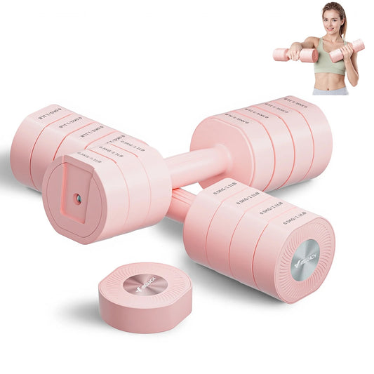 4-In-1 Adjustable Dumbbells, 2-Pack, Each 2.2/4.4/6.6/8.8 Lbs, Hand Weights for Women, for Home Fitness Training, Pink