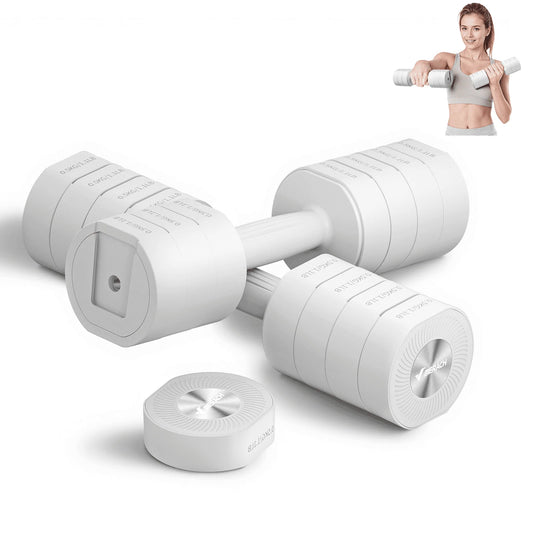 4-In-1 Adjustable Dumbbells, 2-Pack, Each 2.2/4.4/6.6/8.8 Lbs, Hand Weights for Women, for Home Fitness Training, White